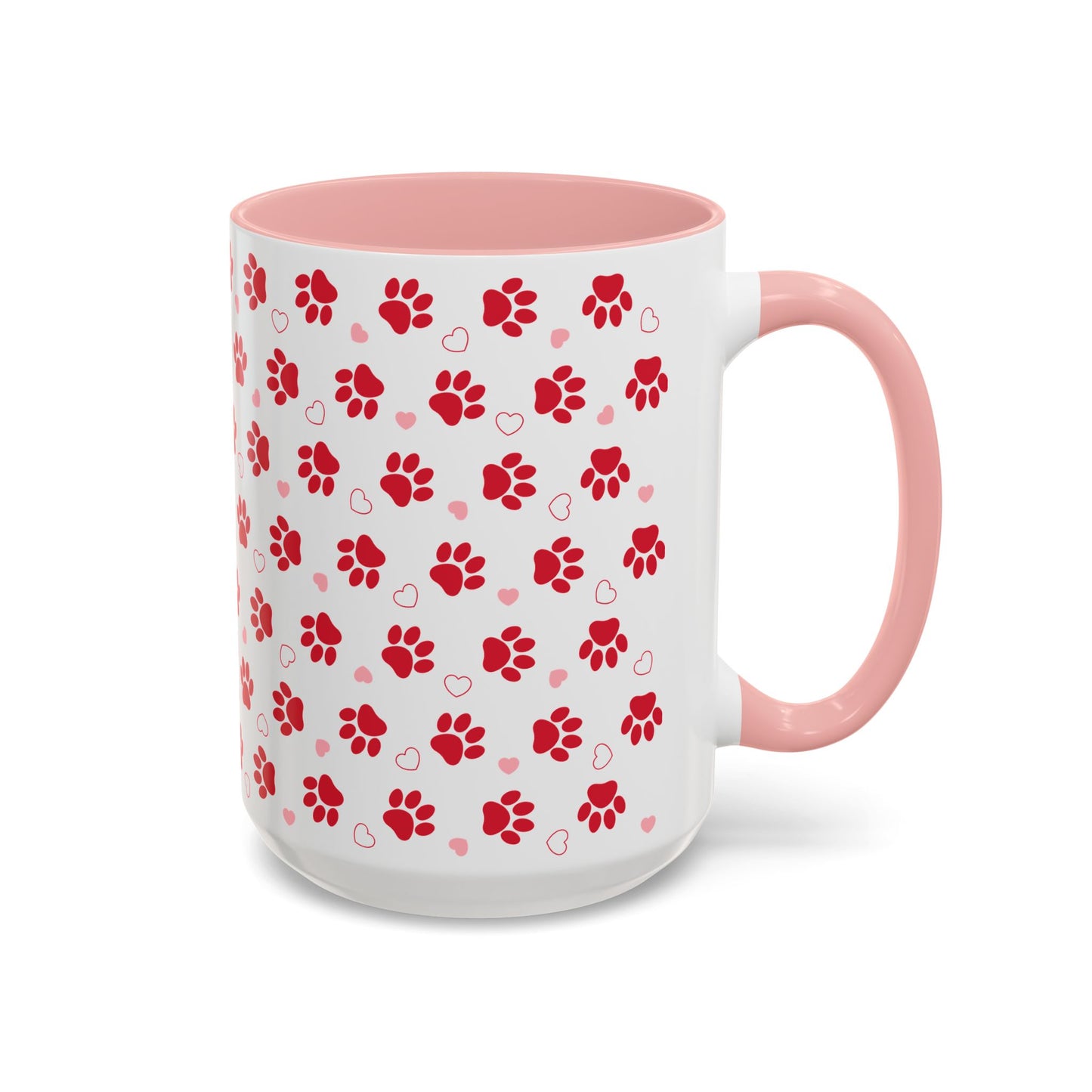 Dog Mom Red and Pink Print Accent Coffee Mug (11, 15oz)