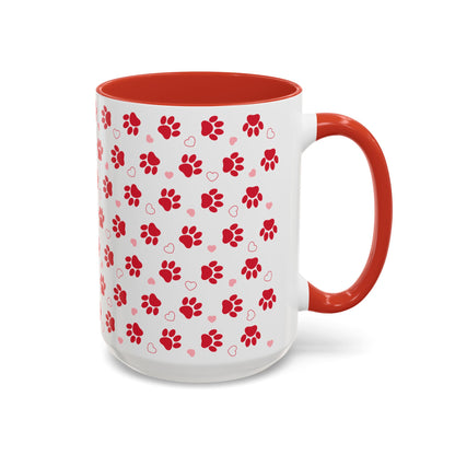 Dog Mom Red and Pink Print Accent Coffee Mug (11, 15oz)