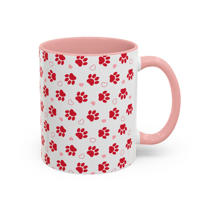 Dog Mom Red and Pink Print Accent Coffee Mug (11, 15oz)