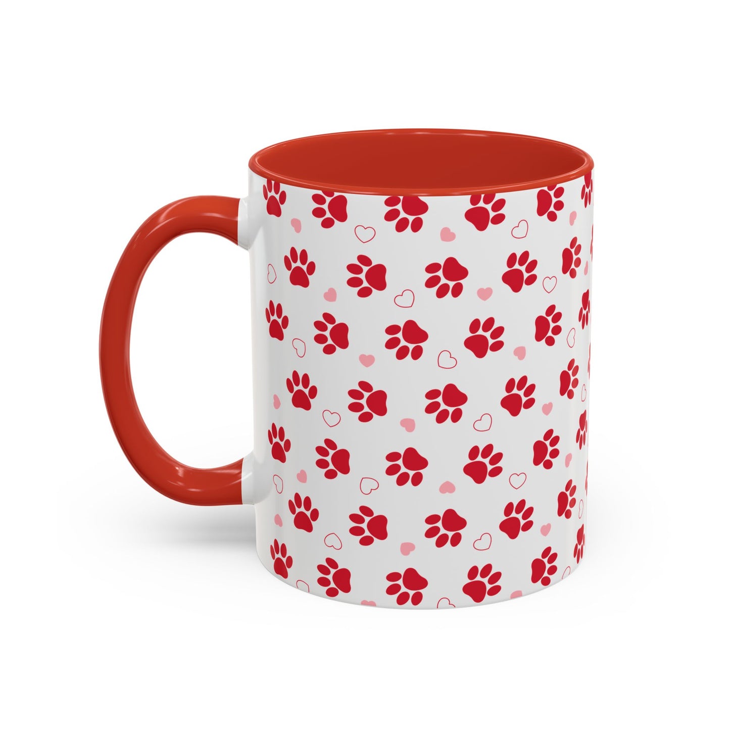 Dog Mom Red and Pink Print Accent Coffee Mug (11, 15oz)