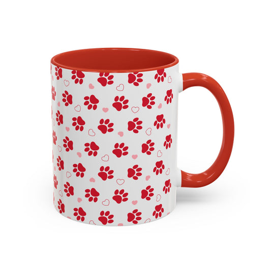 Dog Mom Red and Pink Print Accent Coffee Mug (11, 15oz)